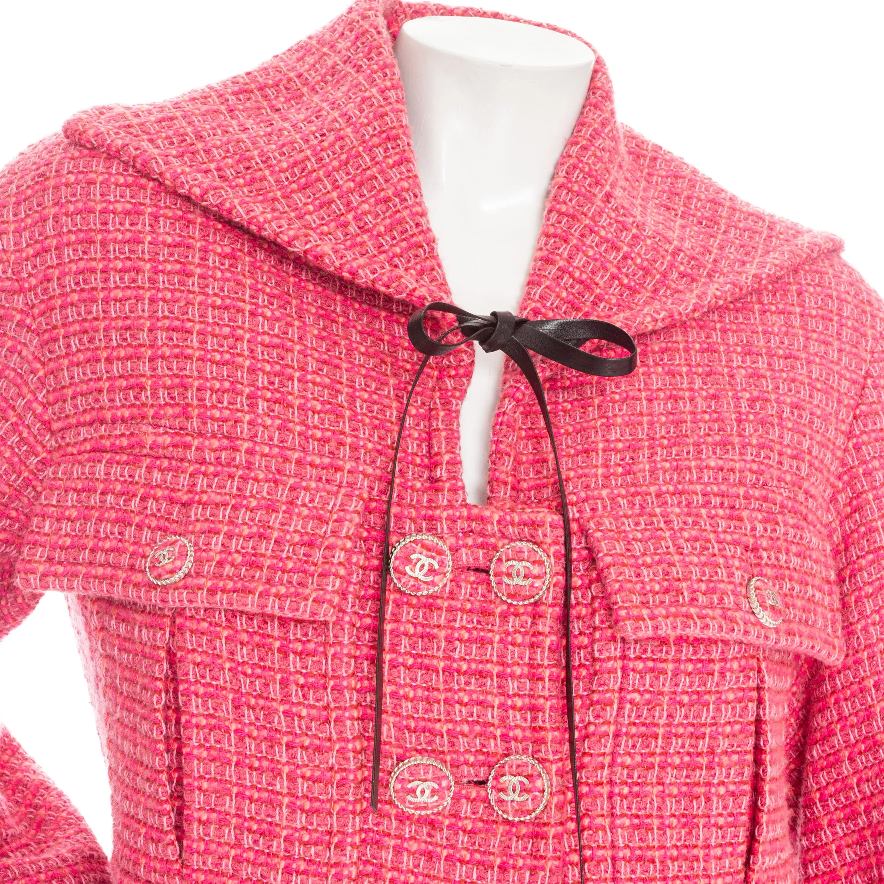 2013 Pink Tweed Leather Tie CC Jacket