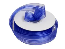 25 Yard 7/8" DIY Royal Blue Organza Ribbon With Satin Stripes For Craft Dress Wedding