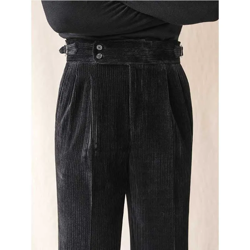 Autumn and Winter Business Corduroy Warm High-waisted Trousers