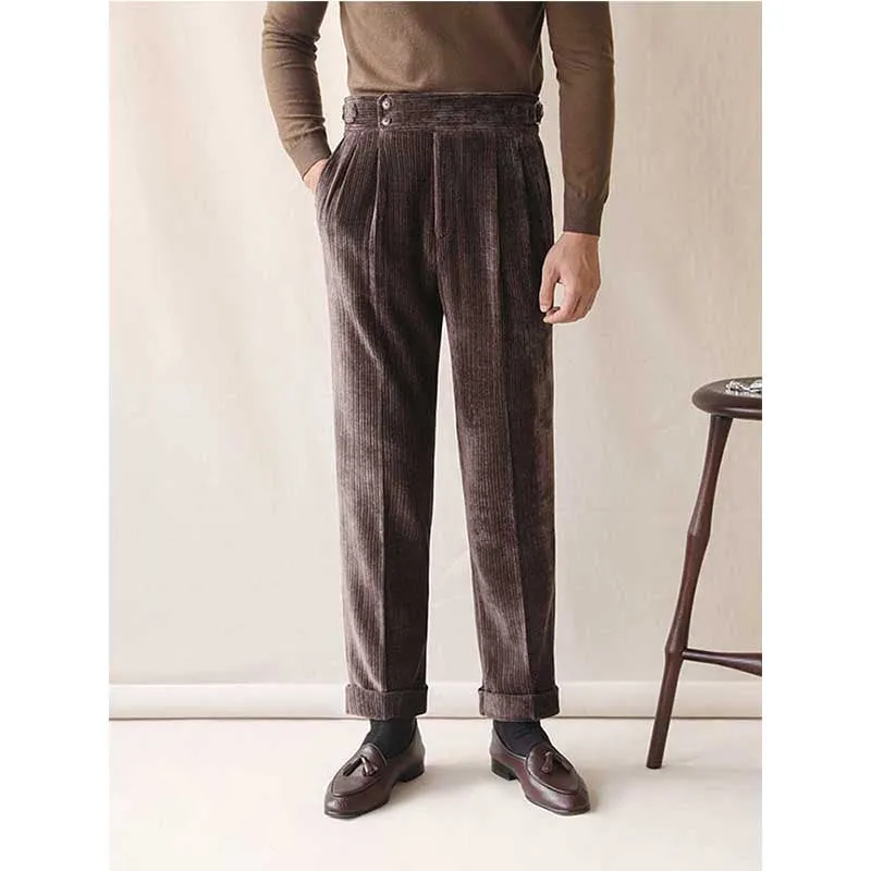 Autumn and Winter Business Corduroy Warm High-waisted Trousers