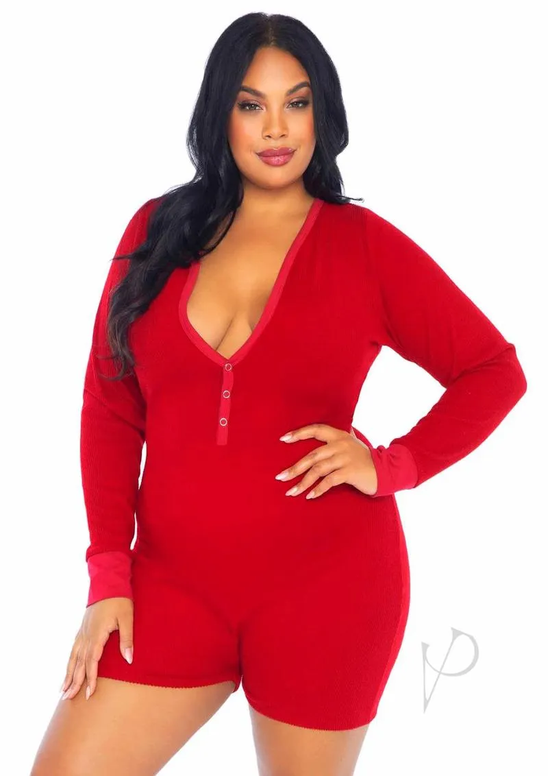 Brushed Romper Long John/flap 1x/2x Red