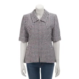 Chanel Pink & Blue Check Tweed Short Sleeve Jacket FR 40