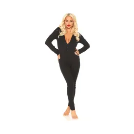 Cozy Brushed Rib Long Johns With Cheeky Snap Closure Back Flap. Black Sml/med