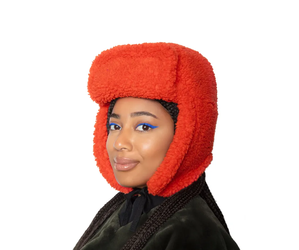 Faux Fur Shearling Hat - Tangerine