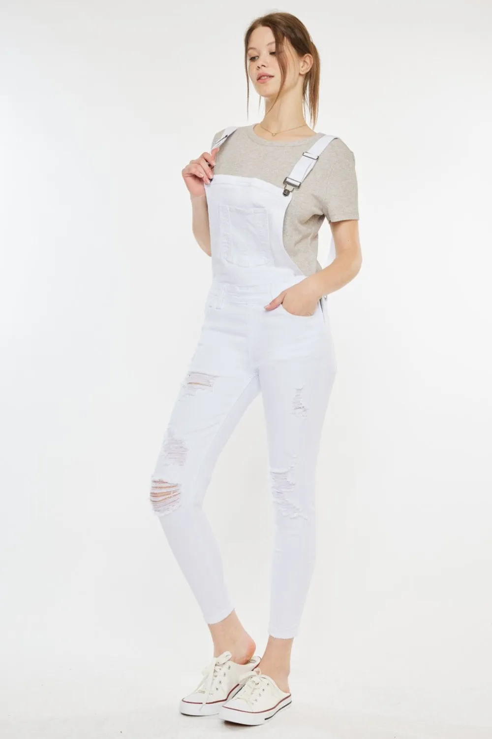 Kancan Distressed Skinny Denim Overalls