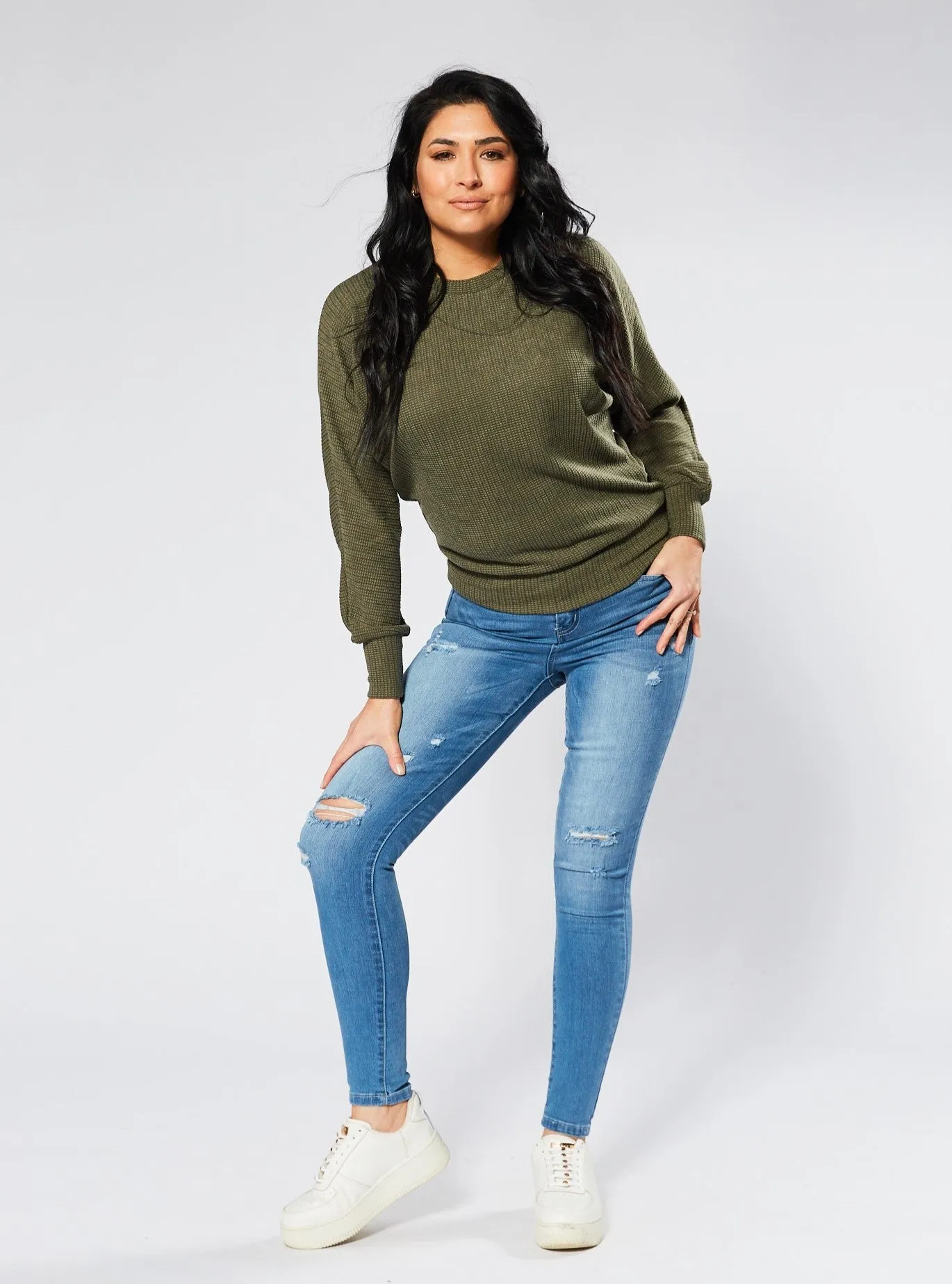 Kylie Ripped Skinny Jeans - Blue Wash