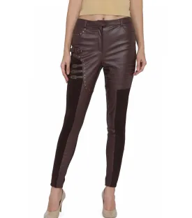 Ladies brown PU hosiery pant