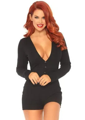 Leg Avenue Brushed Rib Romper Long Johns with Cheeky Snap Closure Back Flap