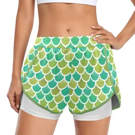 Mermaid Scales Women's Sports Shorts With Compression Liner