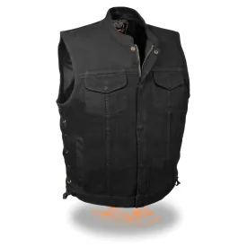 Milwaukee Leather MDM3002 Men's ‘Covert’ Black Denim Club Style Vest with Side Lace Adjustment