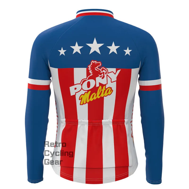 Pony Blue Retro Long Sleeve Cycling Kit