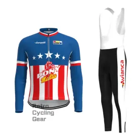 Pony Blue Retro Long Sleeve Cycling Kit