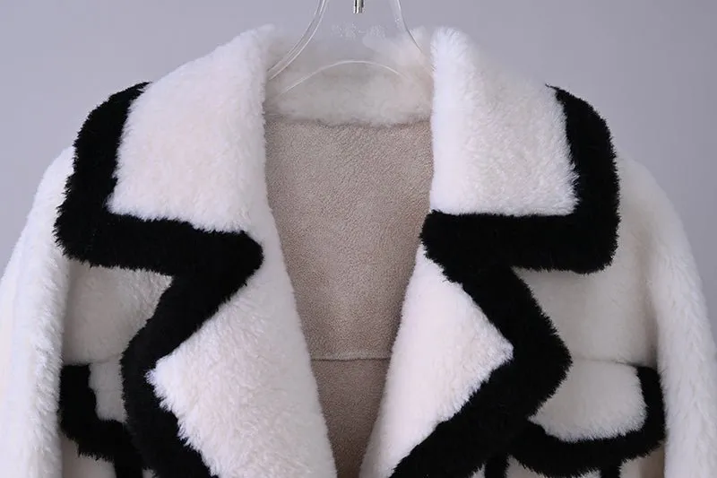 Pre Order:  Contrast Lines Faux Fur Jacket