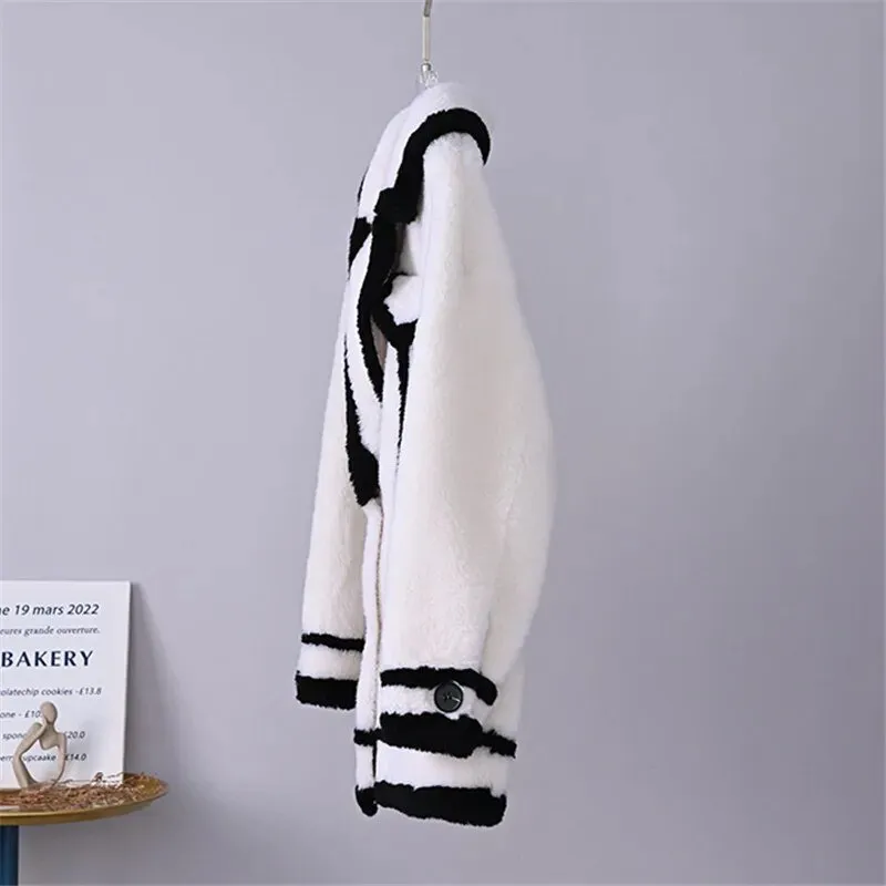 Pre Order:  Contrast Lines Faux Fur Jacket