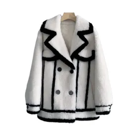 Pre Order:  Contrast Lines Faux Fur Jacket