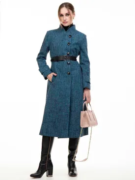 Selena Textured Flare Coat, Dark Blue