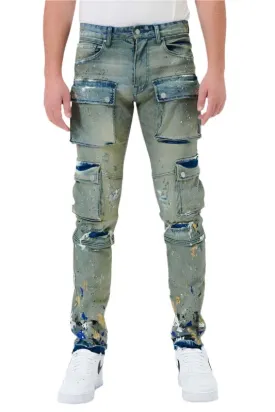 TEEK - Mens Multi Cargo Slim Straight Jeans